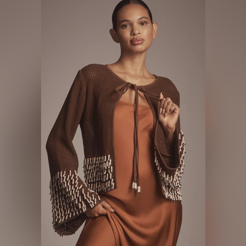 NWT Anthropologie Ollari Shell Embellished Beaded Cardigan Sweater - Picture 2 of 9